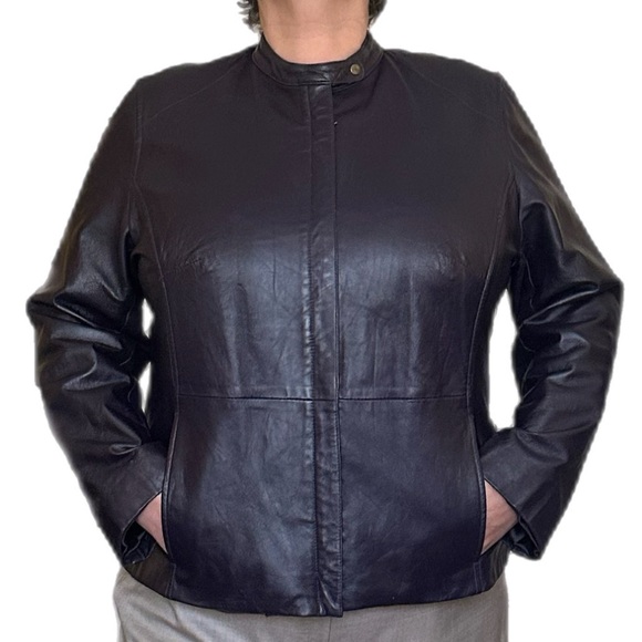 Style & Co Jackets & Blazers - Style & Co. Woman Purple Genuine Leather Moto Biker Jacket Size 18W